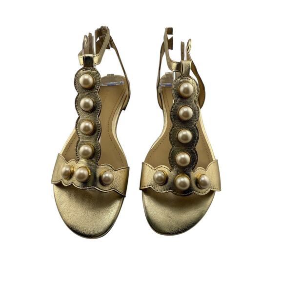 Marc Fisher Elana Leather Casual Ankle Strap Women Sandals Size 6 Gold NWB - Picture 3 of 9